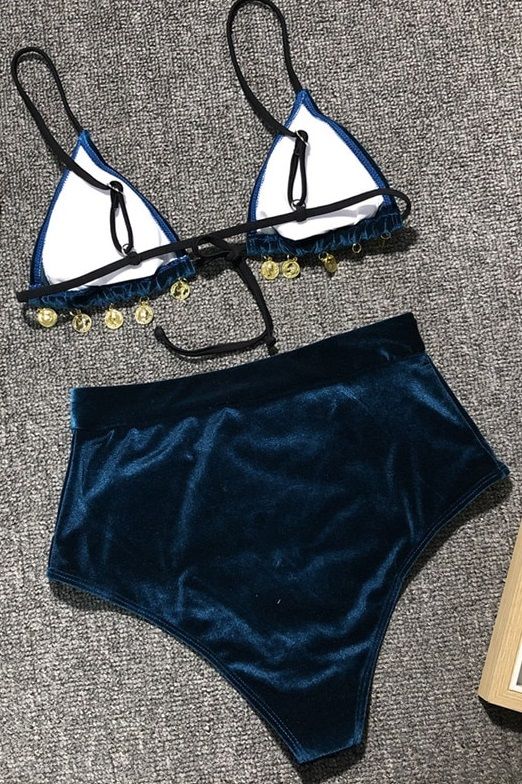 Kadife Mavi Bikini 