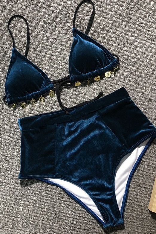 Kadife Mavi Bikini 