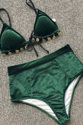 Kadife Yeşil Bikini - Thumbnail