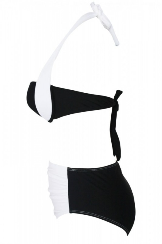 Kaplı Siyah Beyaz Şık Tasarımlı Bikini - Thumbnail