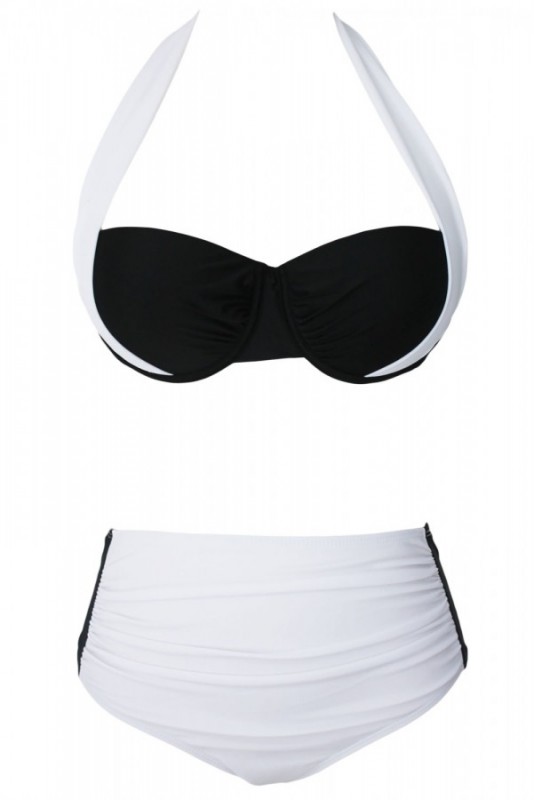Kaplı Siyah Beyaz Şık Tasarımlı Bikini - Thumbnail