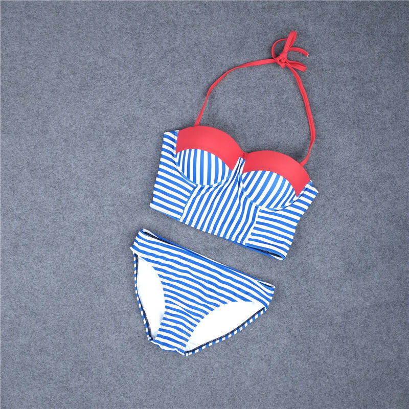 Mavi Cizgili Şık Bikini Takım - Thumbnail