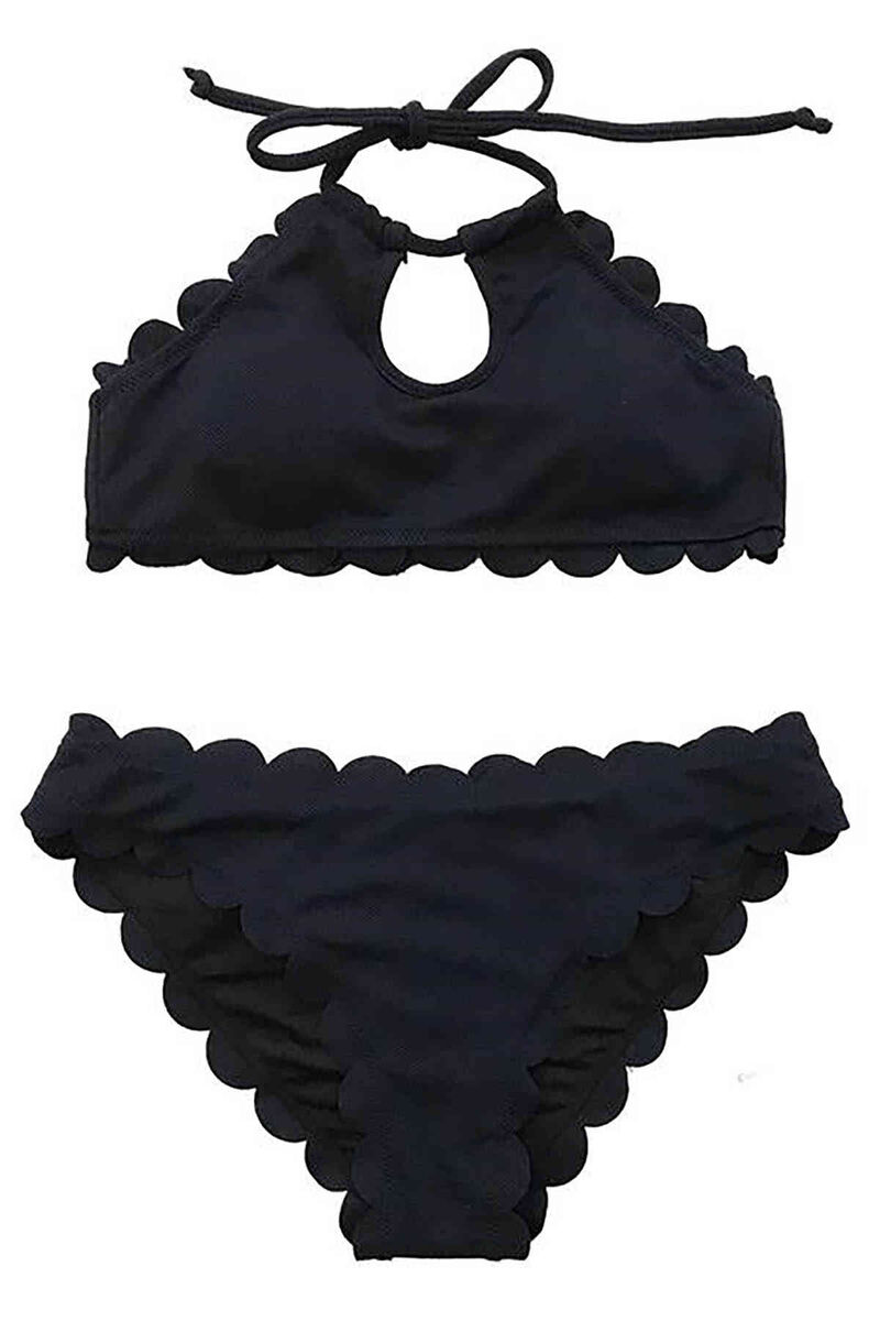 Özel Kumaş Tankini Bikini Takım Siyah