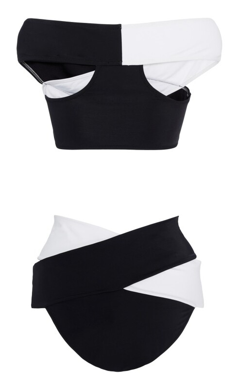 Siyah Beyaz Çapraz Bikini Takım - Thumbnail