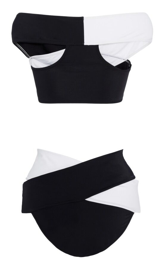 Siyah Beyaz Çapraz Bikini Takım - 2
