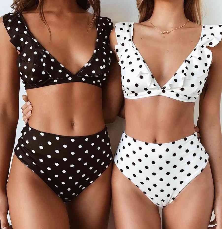 Siyah Puantiyeli Bikini Takım Beyaz