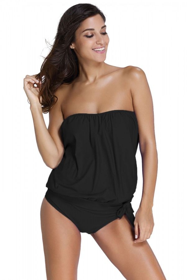 Siyah Uzun Tankini Bikini Takım - 1