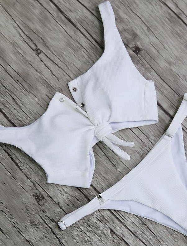 Beyaz Çıtçıtlı Bikini - 6