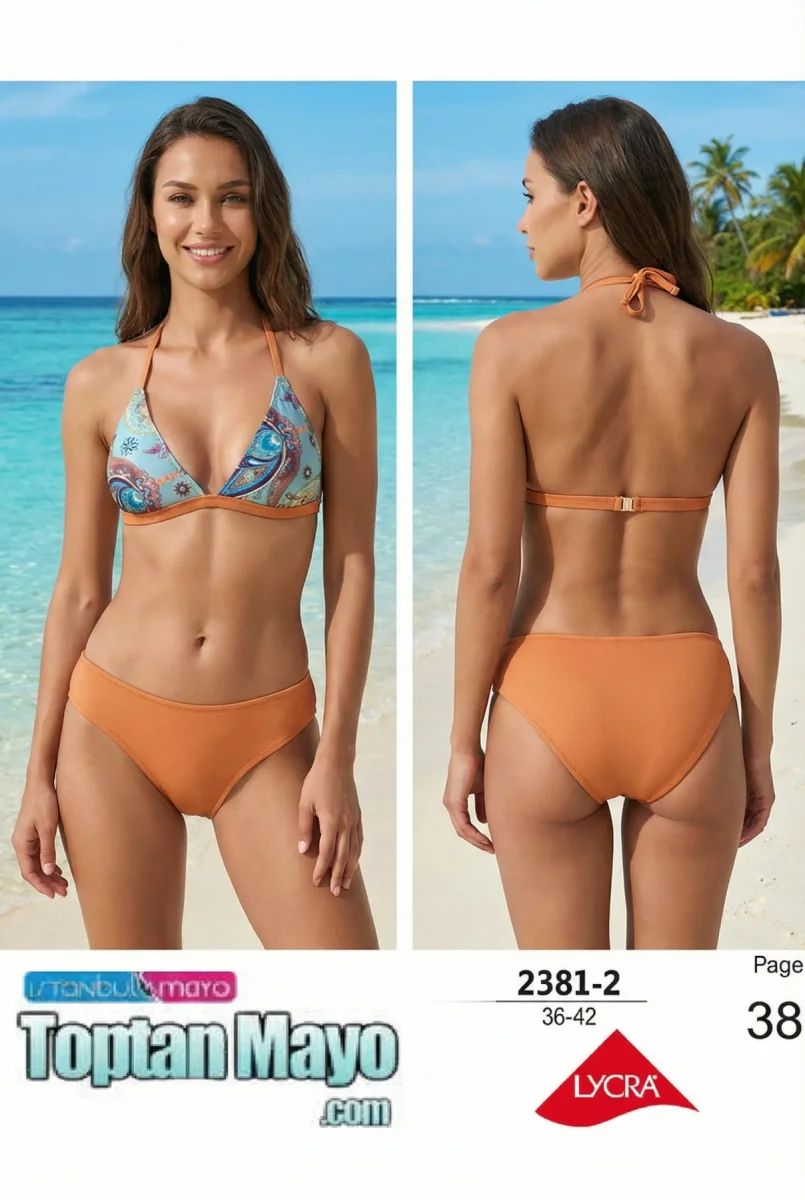 İstanbul Mayo 2381-2 Etnik Şal Desenli Turuncu Bikini Takımı (36-42 Seri) - 1