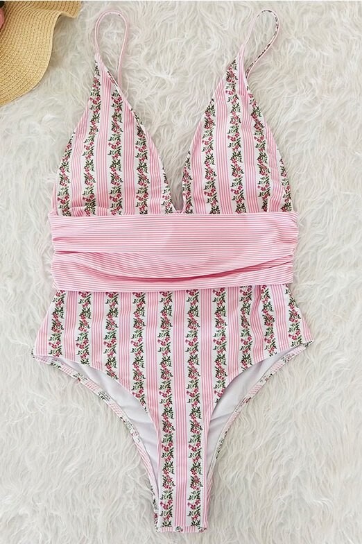 Çiçek Desenli Çizgili Mayo - 3