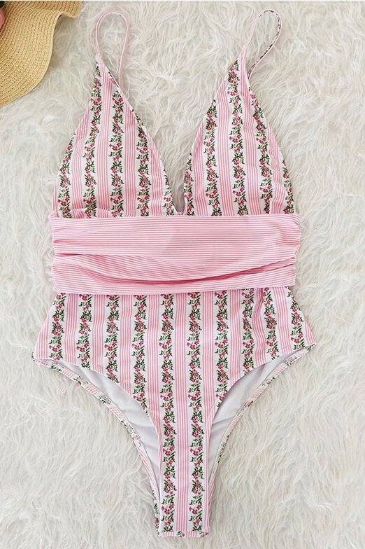 Çiçek Desenli Çizgili Mayo - 3