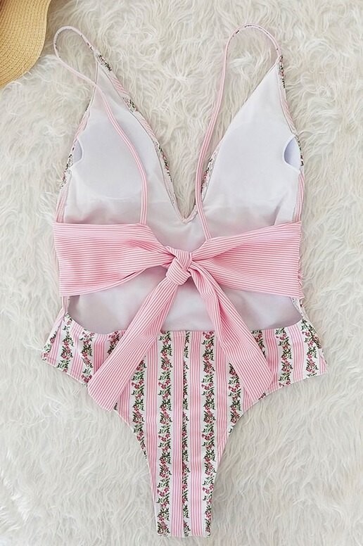 Çiçek Desenli Çizgili Mayo - 4