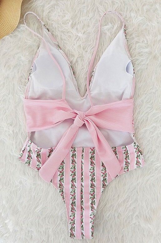 Çiçek Desenli Çizgili Mayo - 4