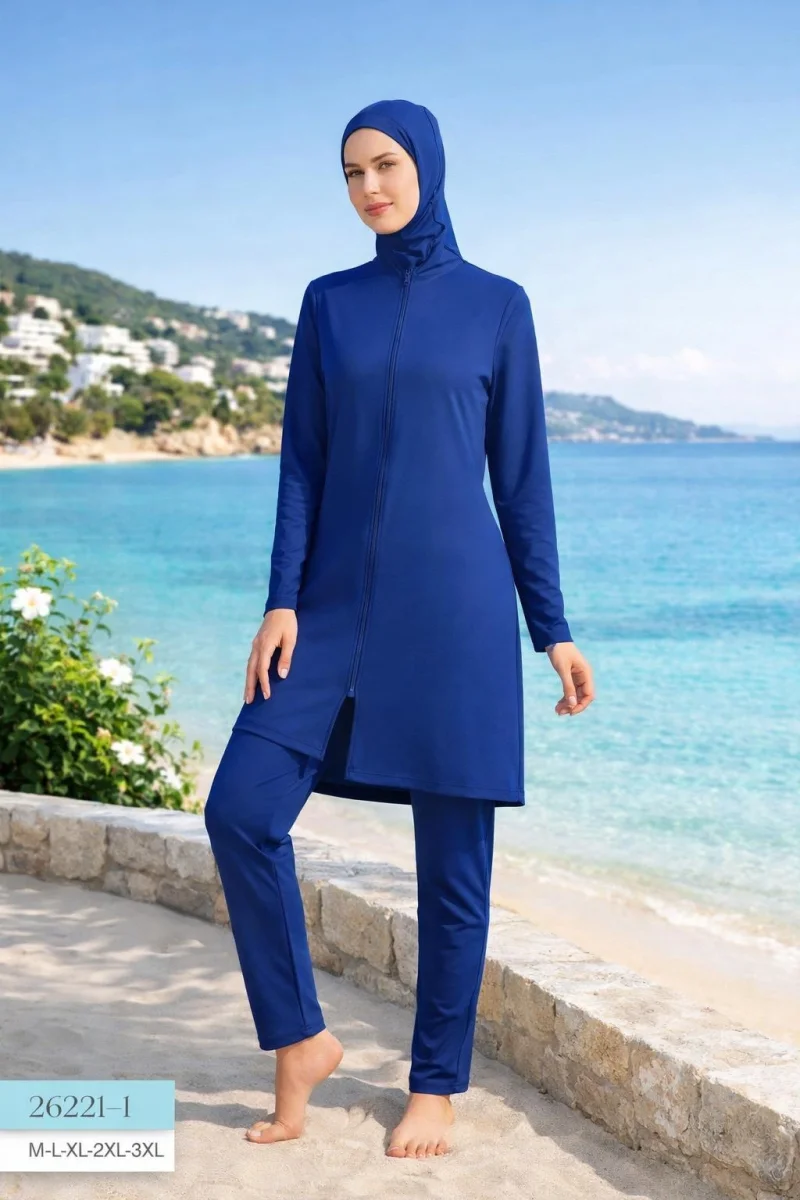 Likralı Kumaş Toptan Tam Kapalı Mayo - 1