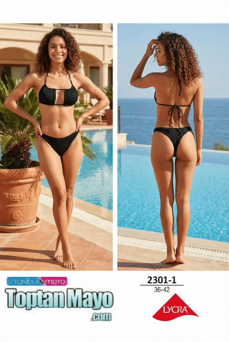 İstanbul Mayo 2301-1 Siyah Dokulu Pencereli Straplez Bikini Takımı (36-42 Seri) - 1