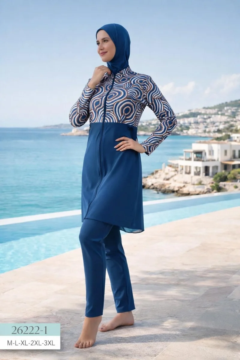 Şık Desenli Toptan Tam Kapalı Mayo - 1