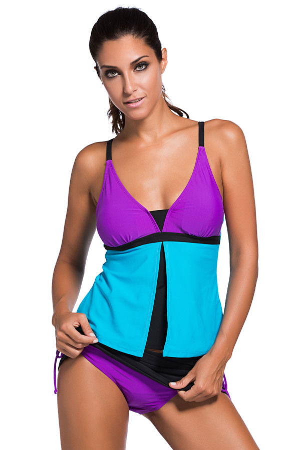 Şık Renkli Tankini Etekli Bikini Takım - 1