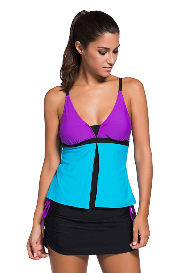 Şık Renkli Tankini Etekli Bikini Takım - 5