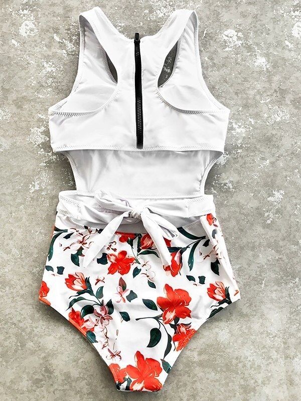 Sırt Fermuarlı Yüksek Bel Görünümlü Mayo - 5