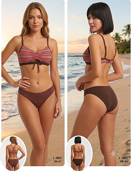 Toptan Askılı Bikini Kahve-Kırmızı (Model 2802 / 36-42 Seri) - 1