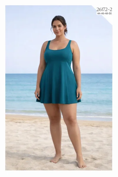 Toptan Büyük Beden Elbise Mayo – Düz Renk Etekli Battal Mayo - İstanbul Mayo