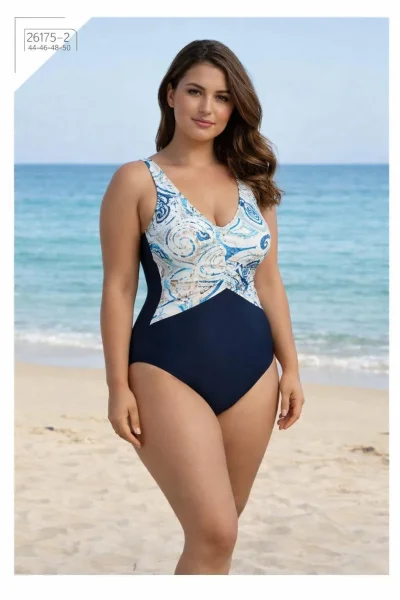 Toptan Büyük Beden Toparlayıcı Mayo – Desenli Tek Parça Model - İstanbul Mayo