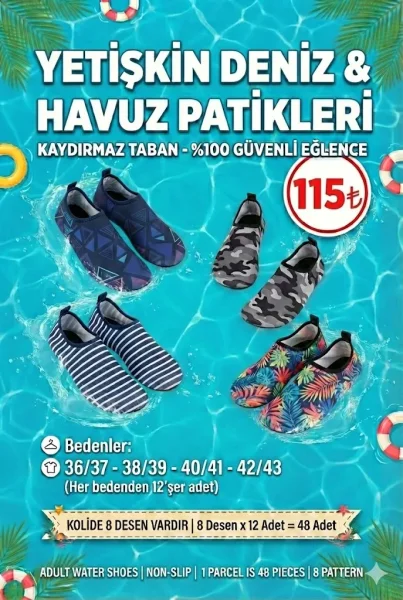 Toptan Yetişkin Deniz ve Havuz Patik Ayakkabısı – Kaydırmaz Tabanlı, Esnek, 8 Renk - 1