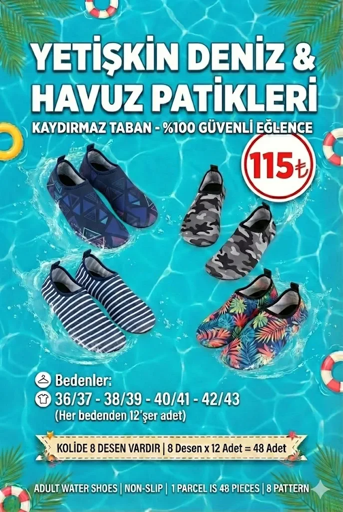 Toptan Yetişkin Deniz ve Havuz Patik Ayakkabısı – Kaydırmaz Tabanlı, Esnek, 8 Renk - 1