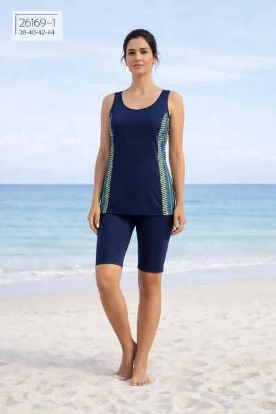 Toptan Tankini Taytlı Mayo Lacivert Çizgili - Istanbul Mayo