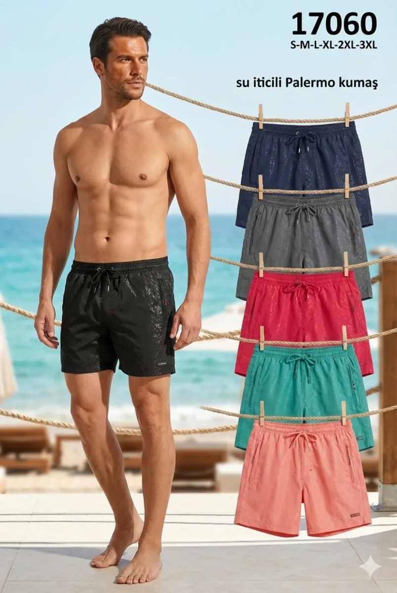 Toptan 2026 Dikey Çizgi Efektli Erkek Deniz Şortu - 17060 - İstanbul Mayo - 1