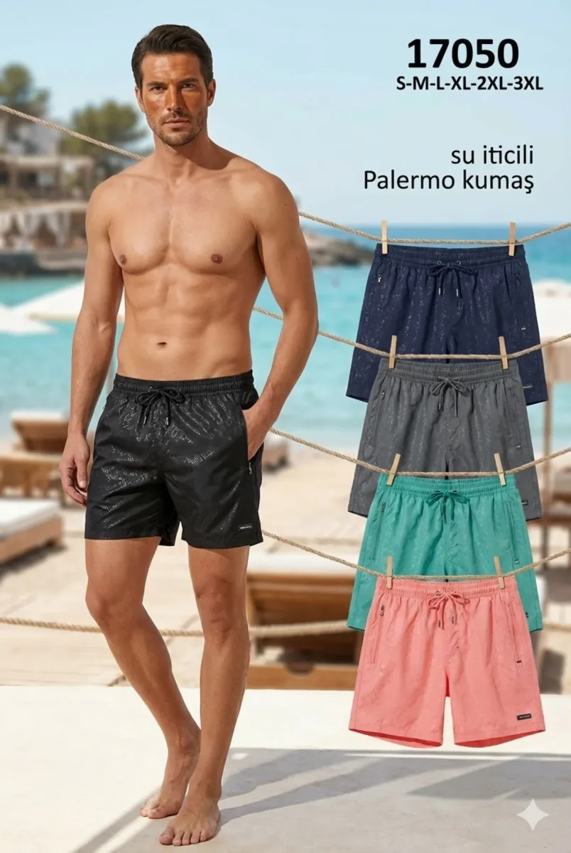 Toptan 2026 Dalga Efektli Erkek Deniz Şortu - 17050 - İstanbul Mayo - 1