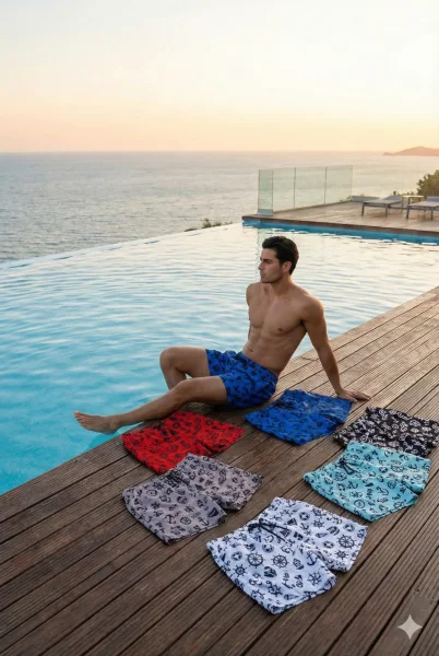 Toptan Denizci Temalı Erkek Deniz Şortu - İstanbul Mayo