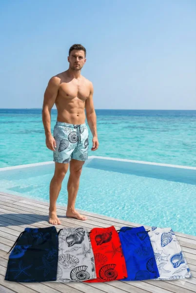 Toptan Deniz Kabuğu Desenli Erkek Deniz Şortu (5'li Seri) - İstanbul Mayo