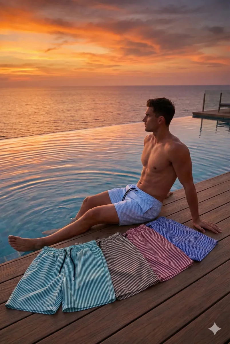 Toptan Klasik Dikey Çizgili Erkek Deniz Şortu Serisi (5 Renk) - 1