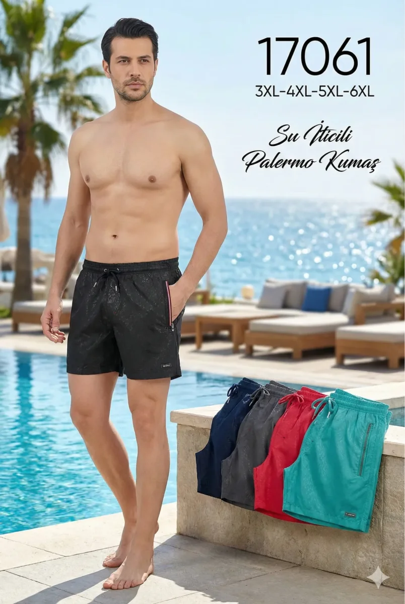 Toptan 2026 Battal Boy Abstract Dokulu Erkek Deniz Şortu - 17061 - İstanbul Mayo - 1