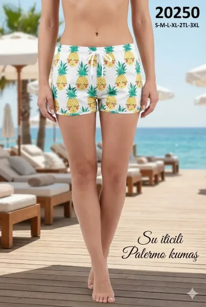 toptan kadın deniz şortu ananas desenli 20250 - İstanbul Mayo
