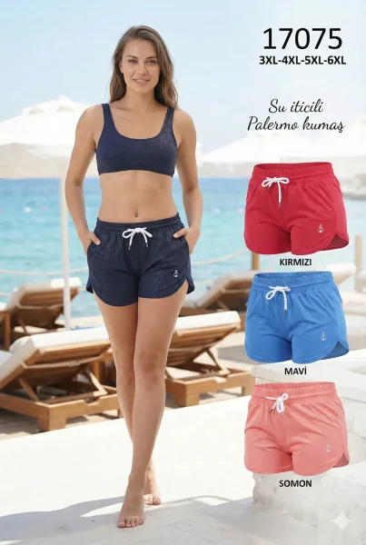 toptan kadın deniz şortu battal beden nakisli 17075 - İstanbul Mayo