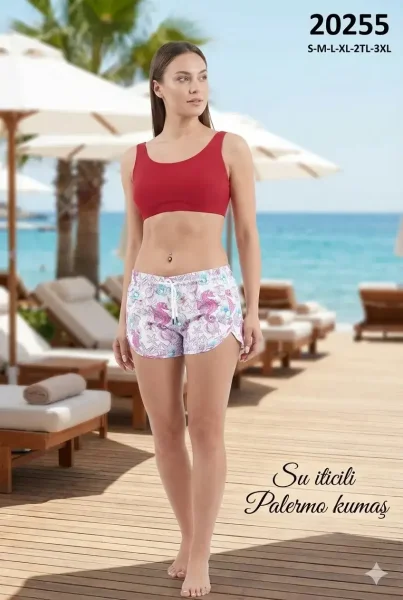 toptan kadın deniz şortu deniz ati desenli 20255 - İstanbul Mayo