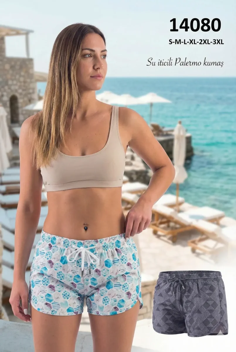 toptan kadın deniz şortu geometrik desenli 14080 - 1