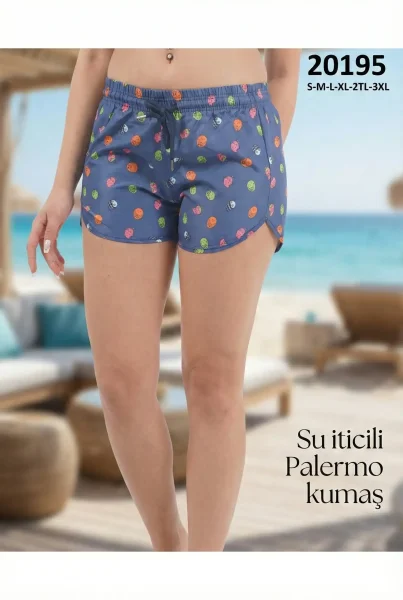 toptan kadın deniz şortu lacivert minik desenli 20195 - İstanbul Mayo