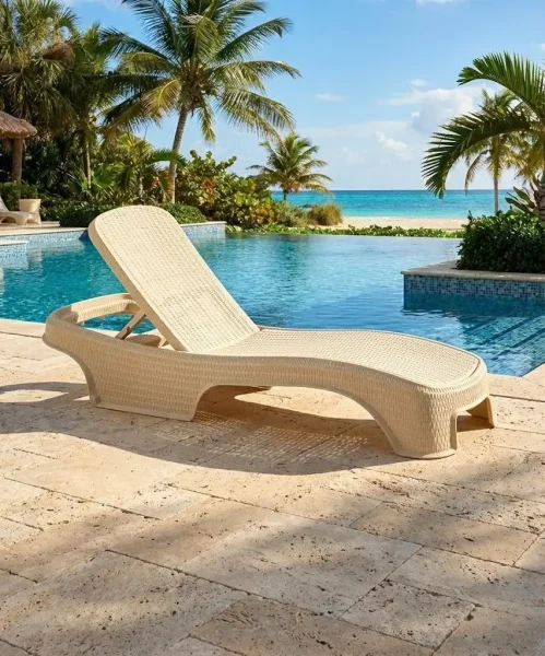 Toptan Lüks Rattan Şezlong Bodrum Krem - 1