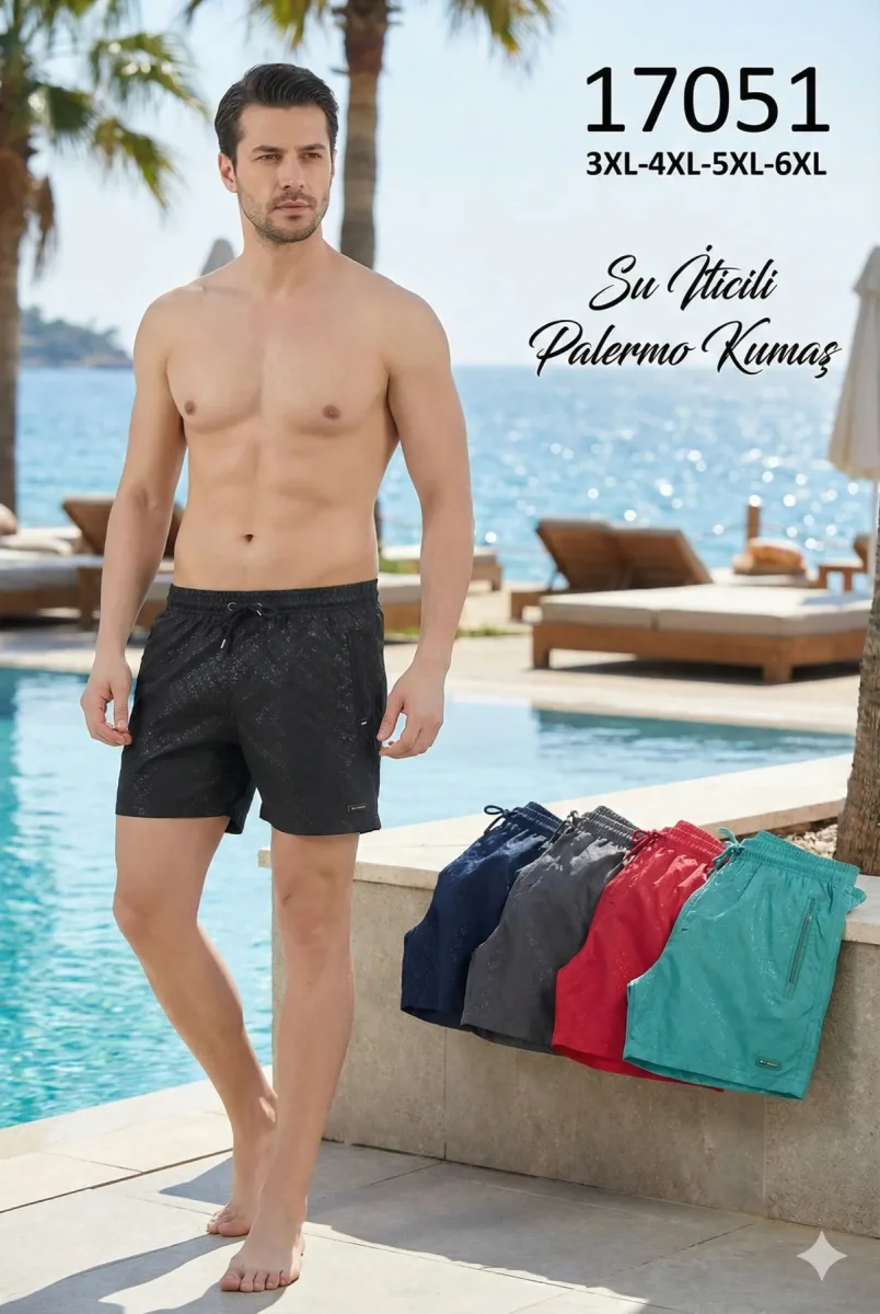 Toptan 2026 Büyük Beden (Battal) Erkek Deniz Şortu - 17051 - İstanbul Mayo - 1
