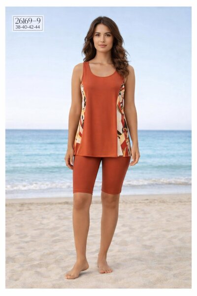 Toptan Tankini Taytlı Mayo Kiremit Renk - Istanbul Mayo