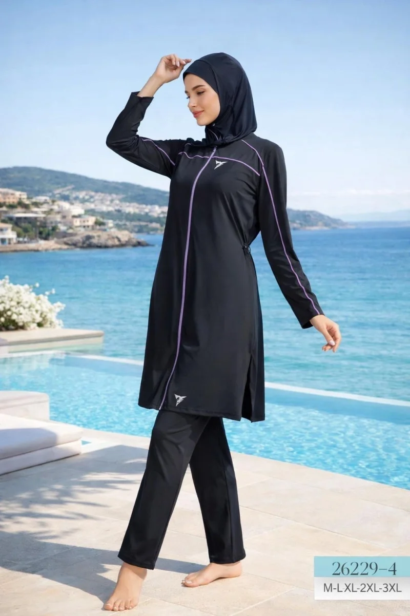 Fermuarlı Spor Kesim Toptan Tesettür Mayo – Tam Kapalı Model - 1