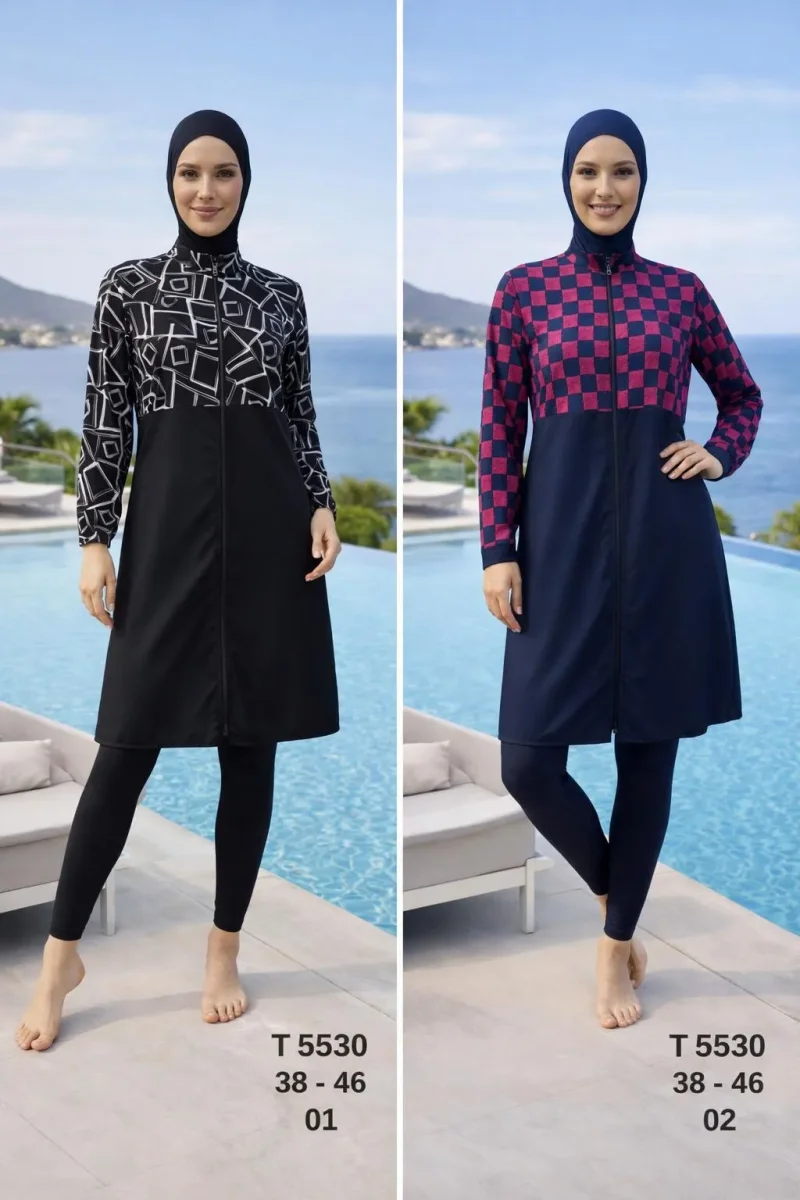 Toptan Tesettür Mayo Desenli Koleksiyon Uzun Tunik Yeni Sezon - 1