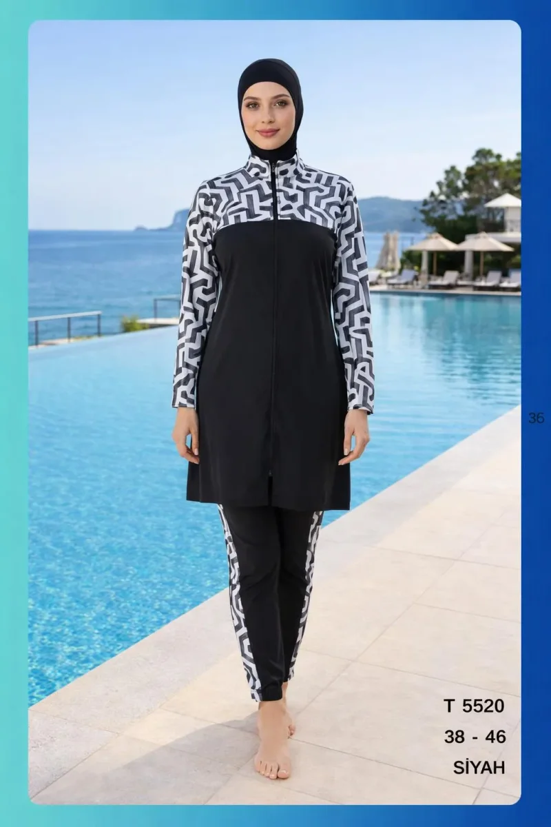 Toptan Tesettür Mayo Desenli Modern Uzun Tunik Yeni Sezon - 1