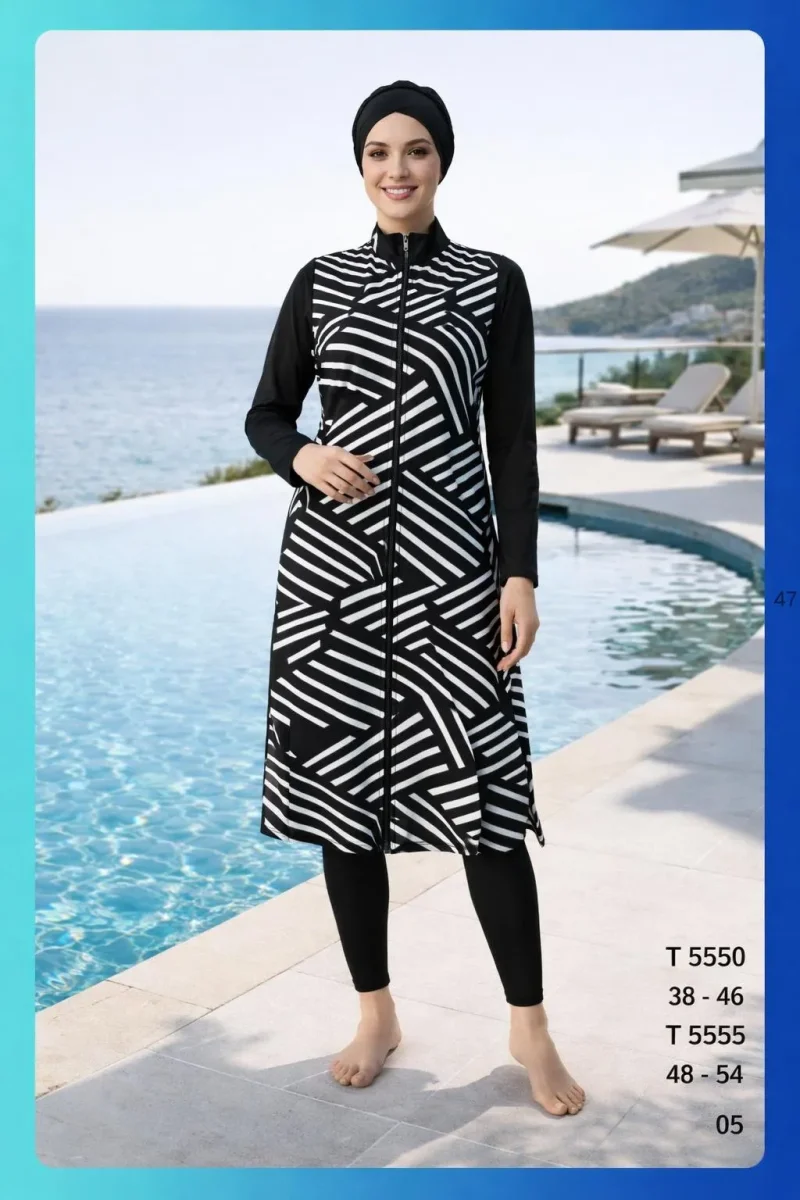 Toptan Tesettür Mayo Desenli Şık Uzun Tunik Yeni Sezon - 1