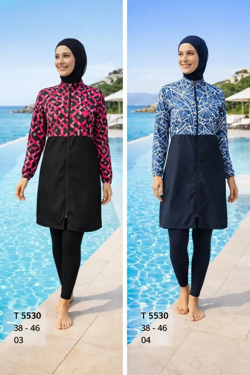 Toptan Tesettür Mayo Desenli Spor Uzun Model Yeni Sezon - 1