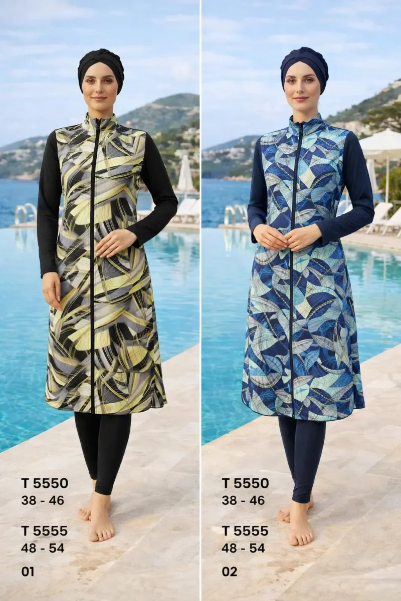Toptan Tesettür Mayo Desenli Yeni Sezon Uzun Model - 1
