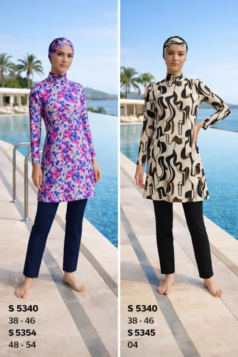 Toptan Tesettür Mayo Krem Siyah Geometrik Desen Yeni Sezon - 1